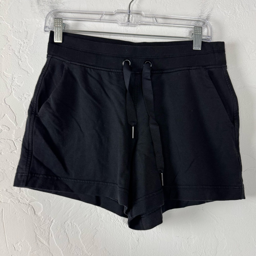 Athleta Shorts Balance Shortie Sweat Solid Black Pull On Tie Waist Terry‎ Cloth